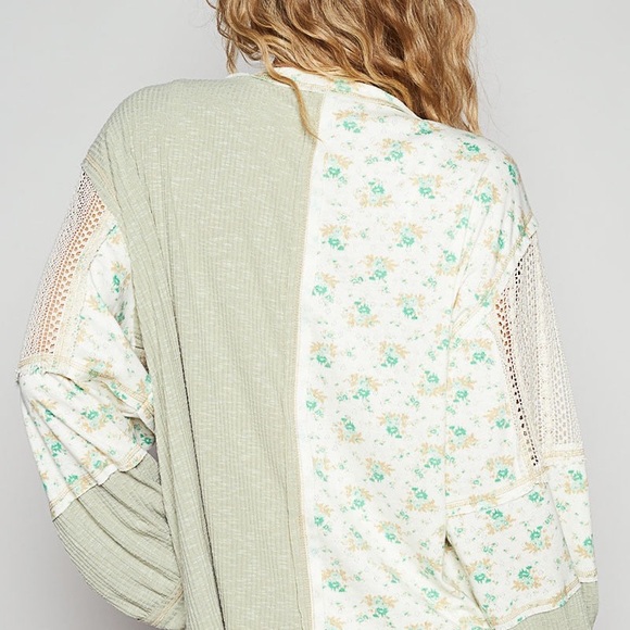 POL Women's Patchwork Blouse - Sage and Cream - Picture 3 of 14
